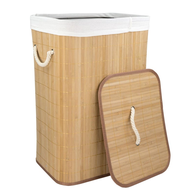 Home Basics Foldable Bamboo Laundry Basket Hamper (Rectangle, Natural) - Image 1